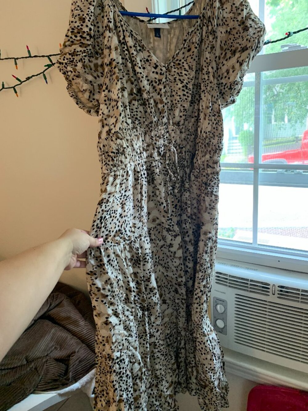 Universal Thread Tiered Midi Dress Womens Size XL Puff Sleeve Animal Print Boho